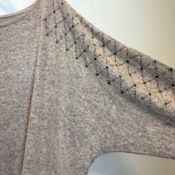 Cactus + Pearl XXL Beige Knit Top Beaded Diamond Tunic Casual oversized Neutral - Picture 5 of 6